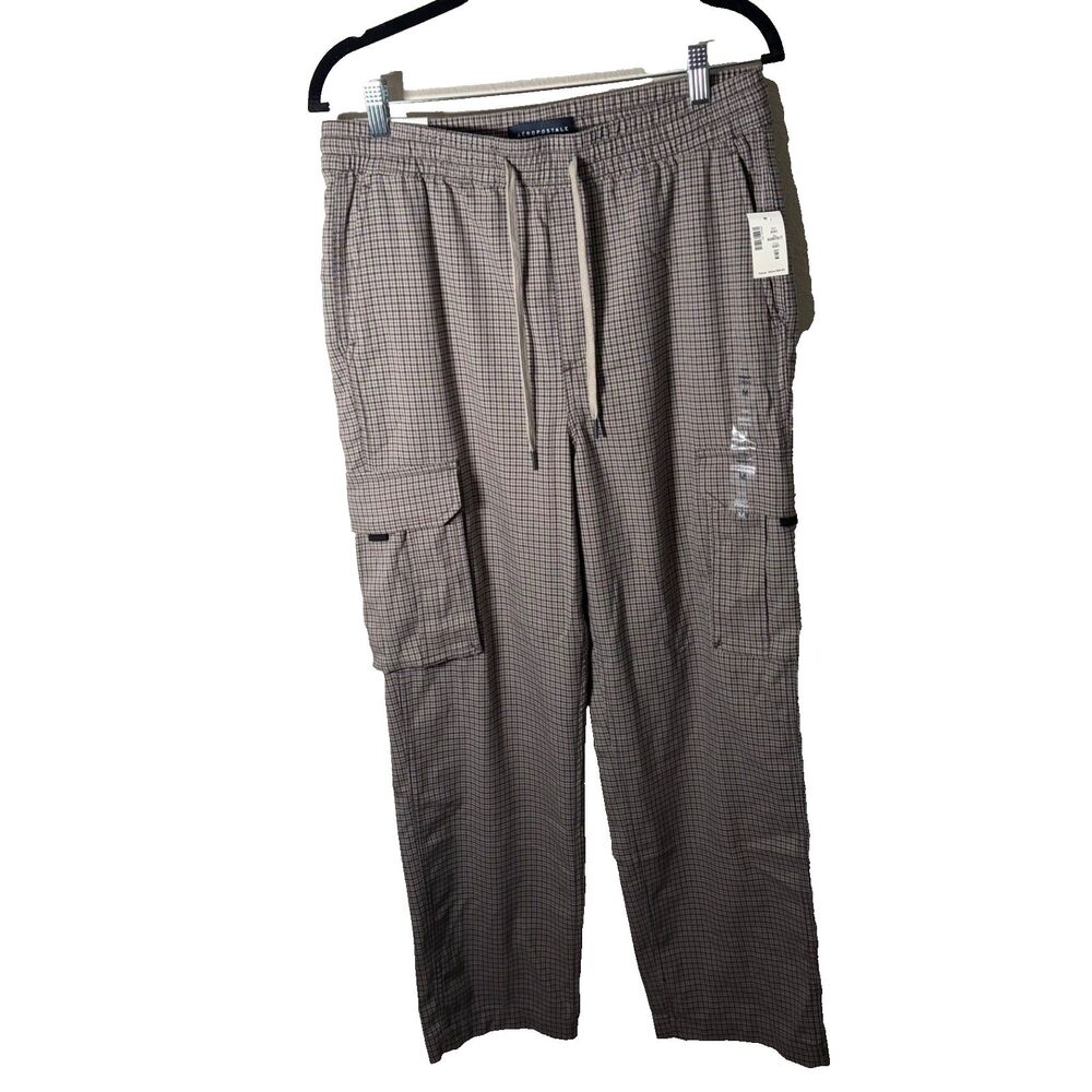 Aeropostale Baggy Cargo Pants Women's Medium Brown Plaid Drawstring Oversized
